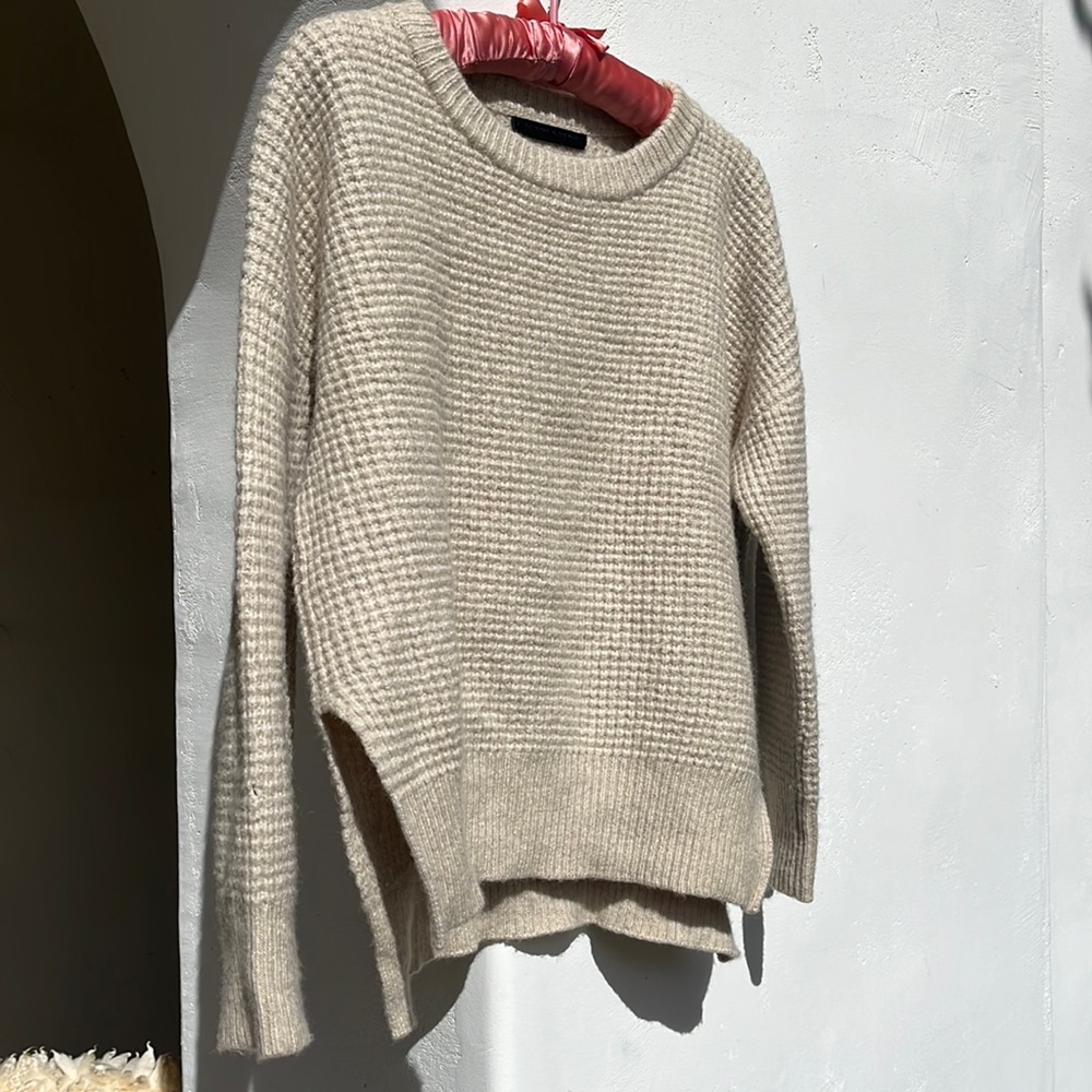 Jenni Kayne oat color waffle knit wool/camel sweater size small